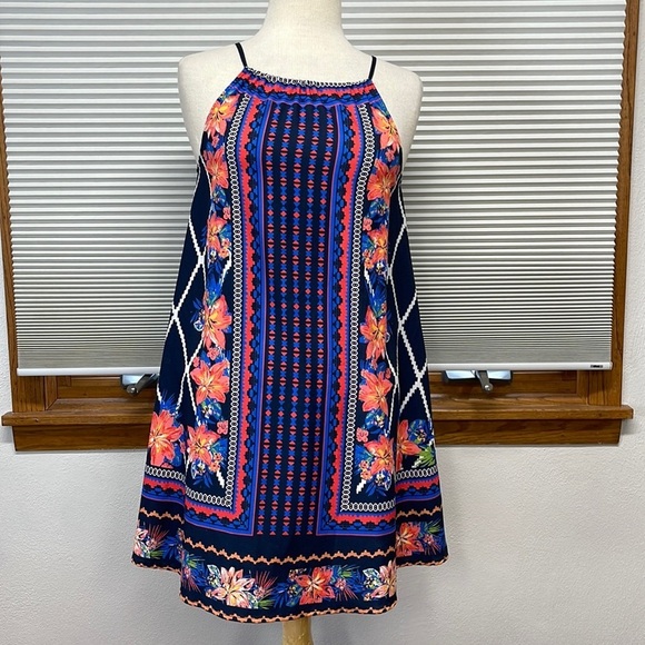 Flying Tomato Dresses & Skirts - Flying Tomato Blue Hawaiian Floral Print Boho Sleeveless Mini Dress Size XS